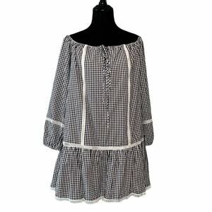 Peach Love black white Gingham Off Shoulder Tunic  Size Small